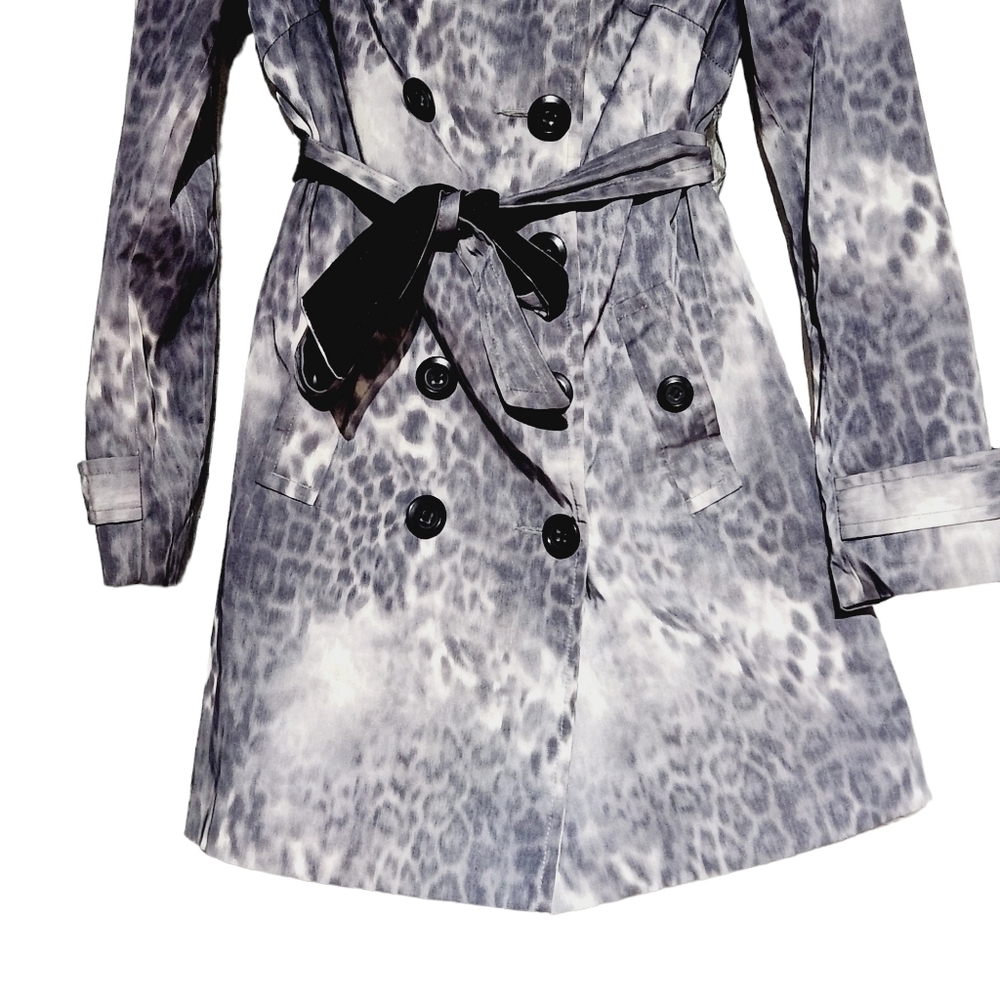 𝅺GRAY Animal Print Belted DbL Breasted Trench Coat Size: S - Picture 5 of 14